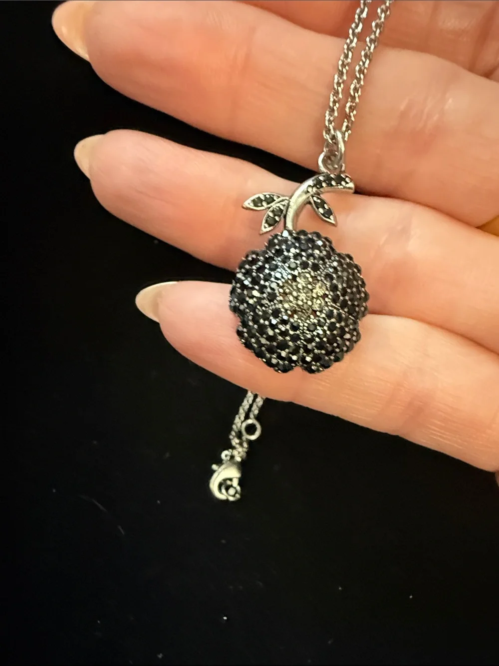 Coach Silver-Tone Black Crystal  Pendant Necklace - 18